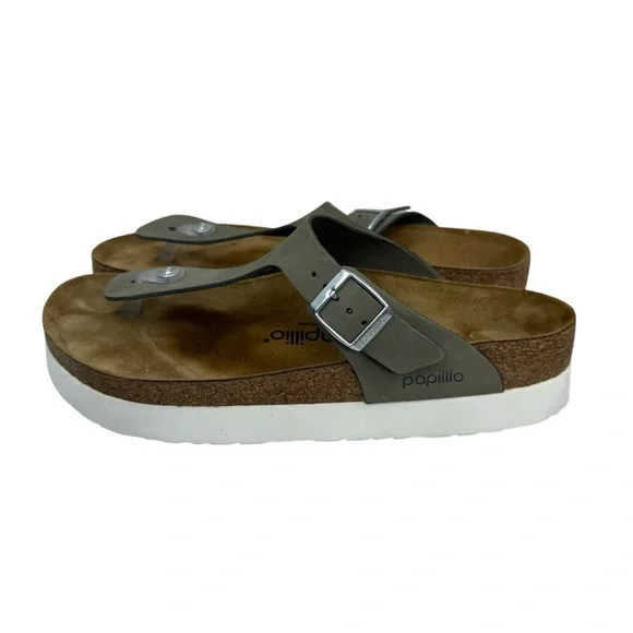BIRKENSTOCK PAPILLIO GIZEH PLATFORM NUBUCK LEATHER DOVE GRAY Sz 42 Women’s Sz 11